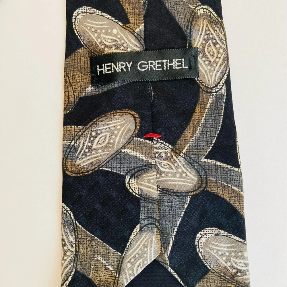 Bundle of 2 Henry Grethel Italian Silk Neck Ties 58” and 56” Paisley Leaf Black